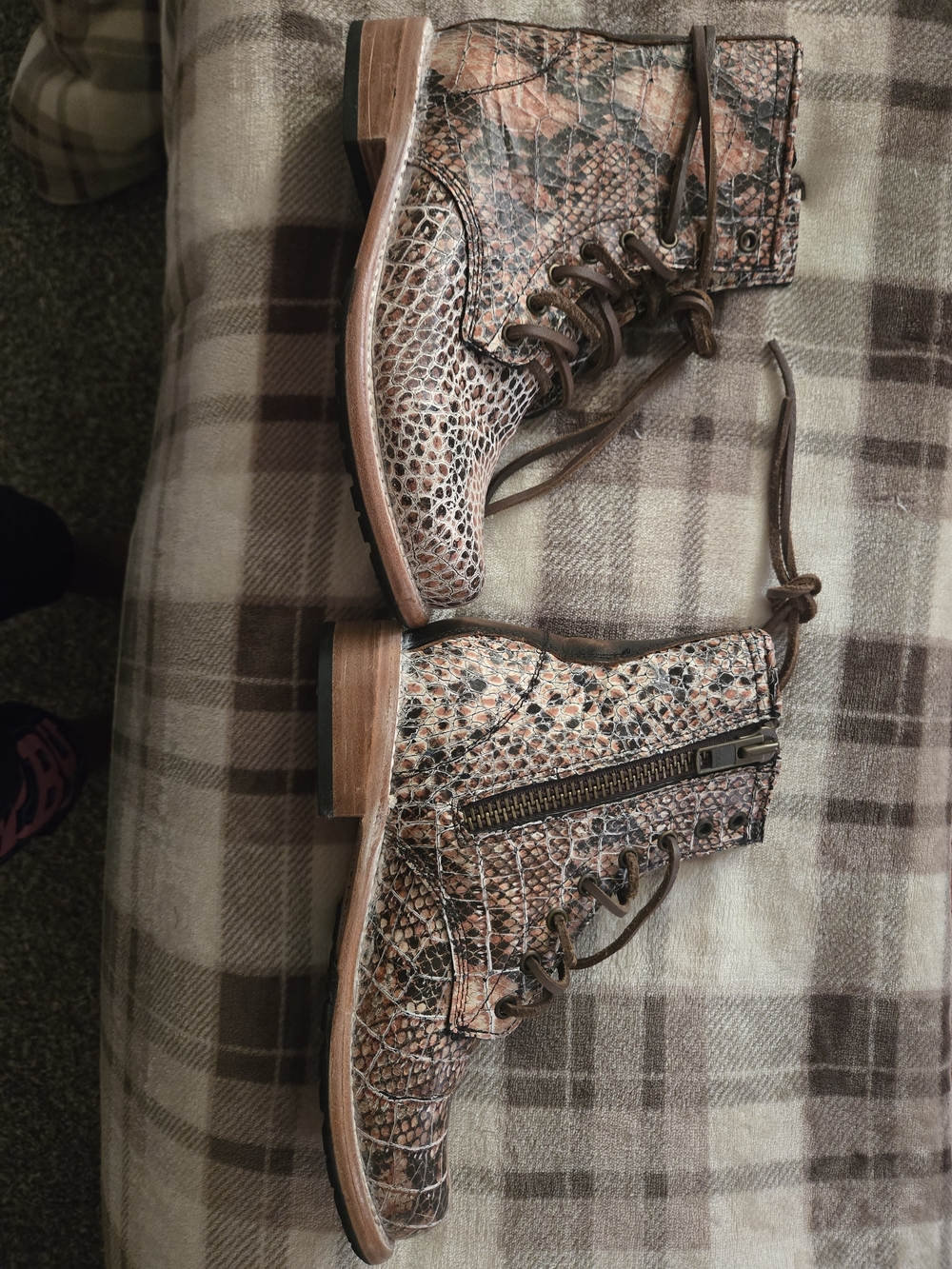 Freebird by Steven Brown Snake-Embossed Lace-Up Ankle Boots